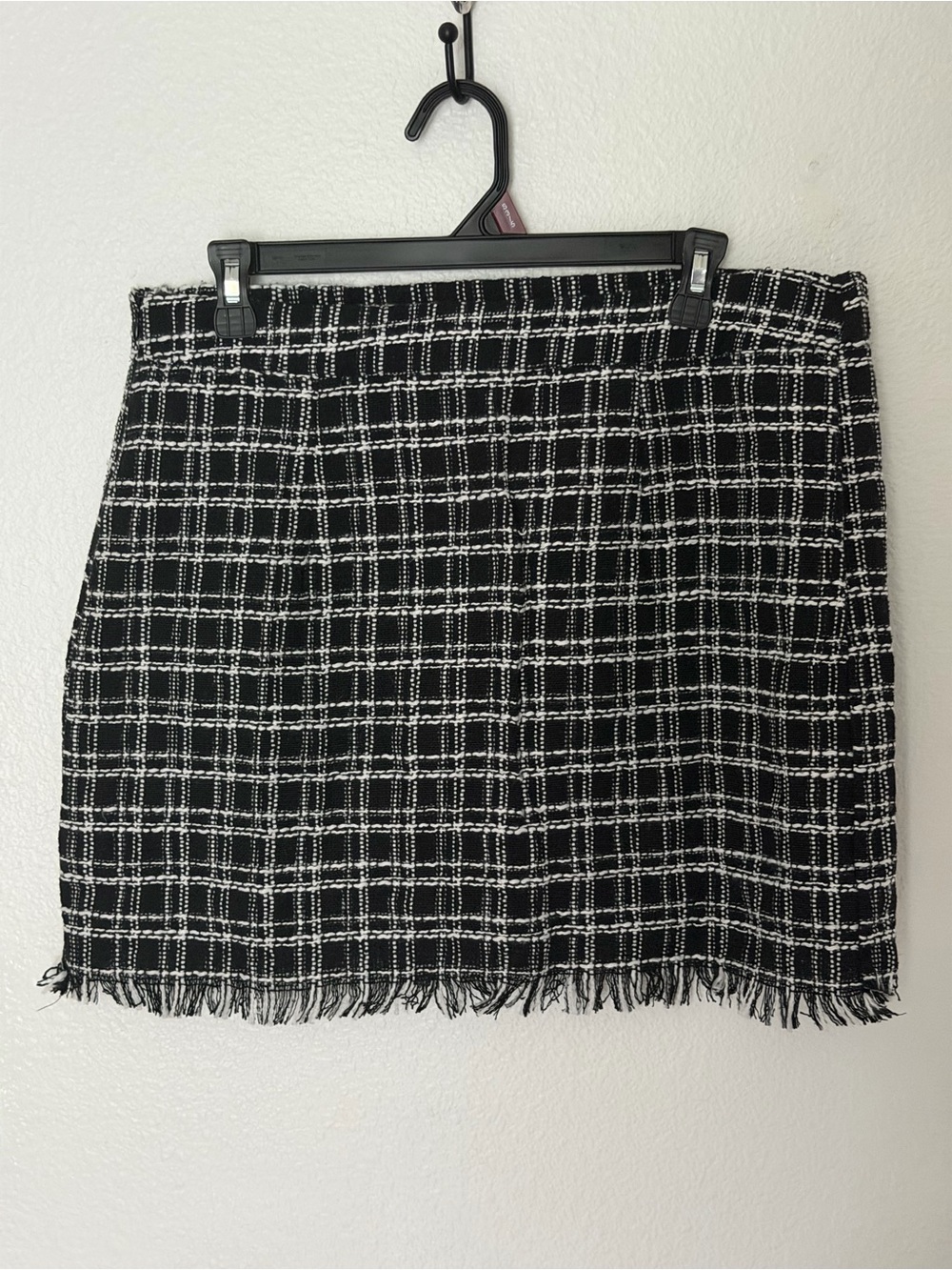 Black and White Plaid Fringe Hem Mini Skirt